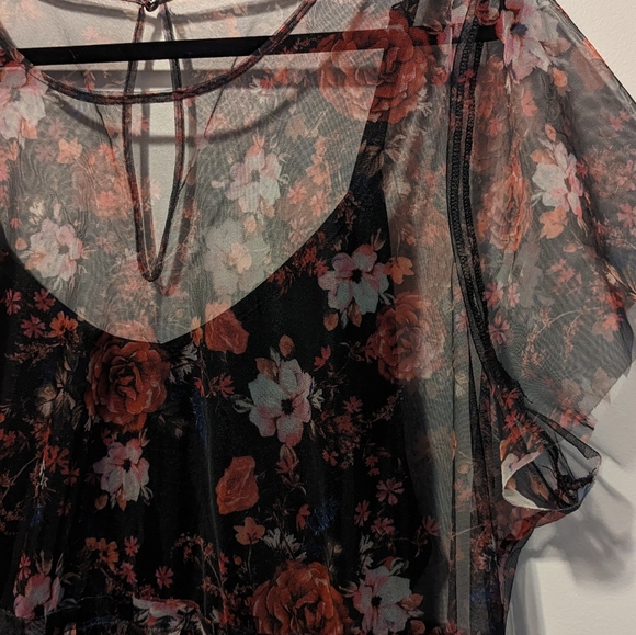 Sheer overlay dark floral whimsigoth Torrid dress - Picture 2 of 3